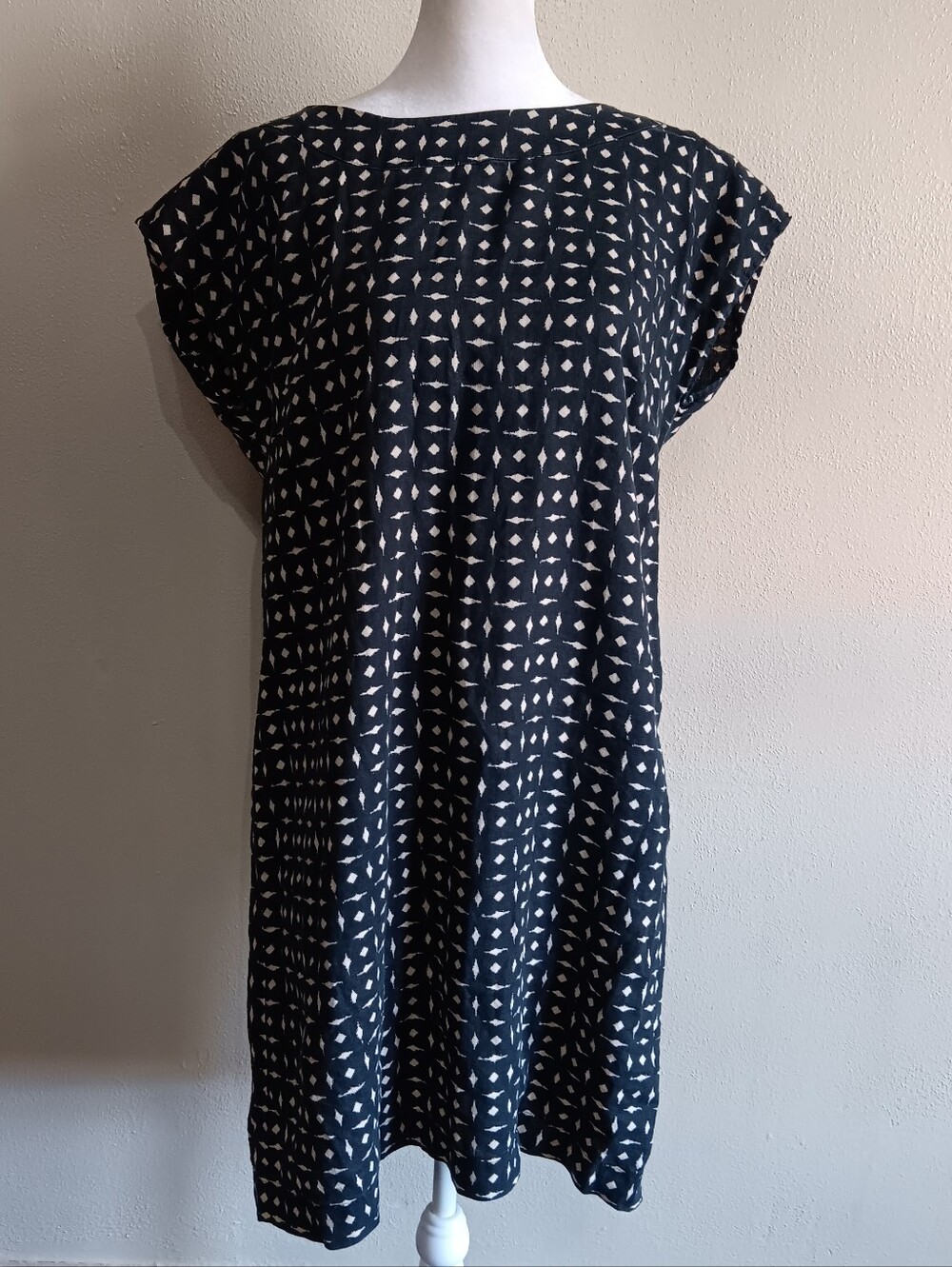 100% Linen J. Jill Geometric Black & Tan Midi Dress Size Small Missy, Love Linen - Picture 2 of 10